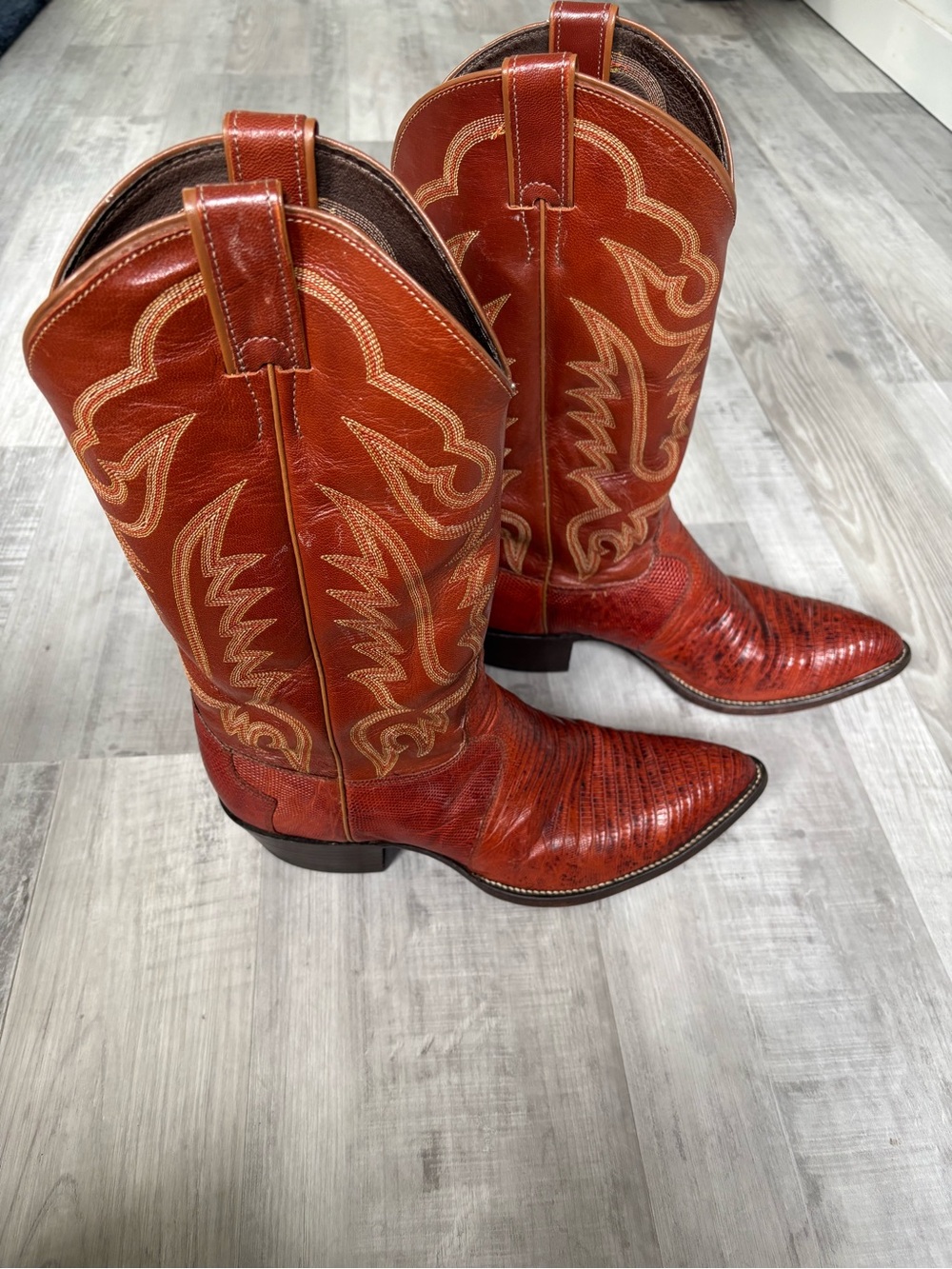 Justin Style 8301 Vintage Lizard Skin Cowboy Boots Brown Men's Size 9 1/2 E
